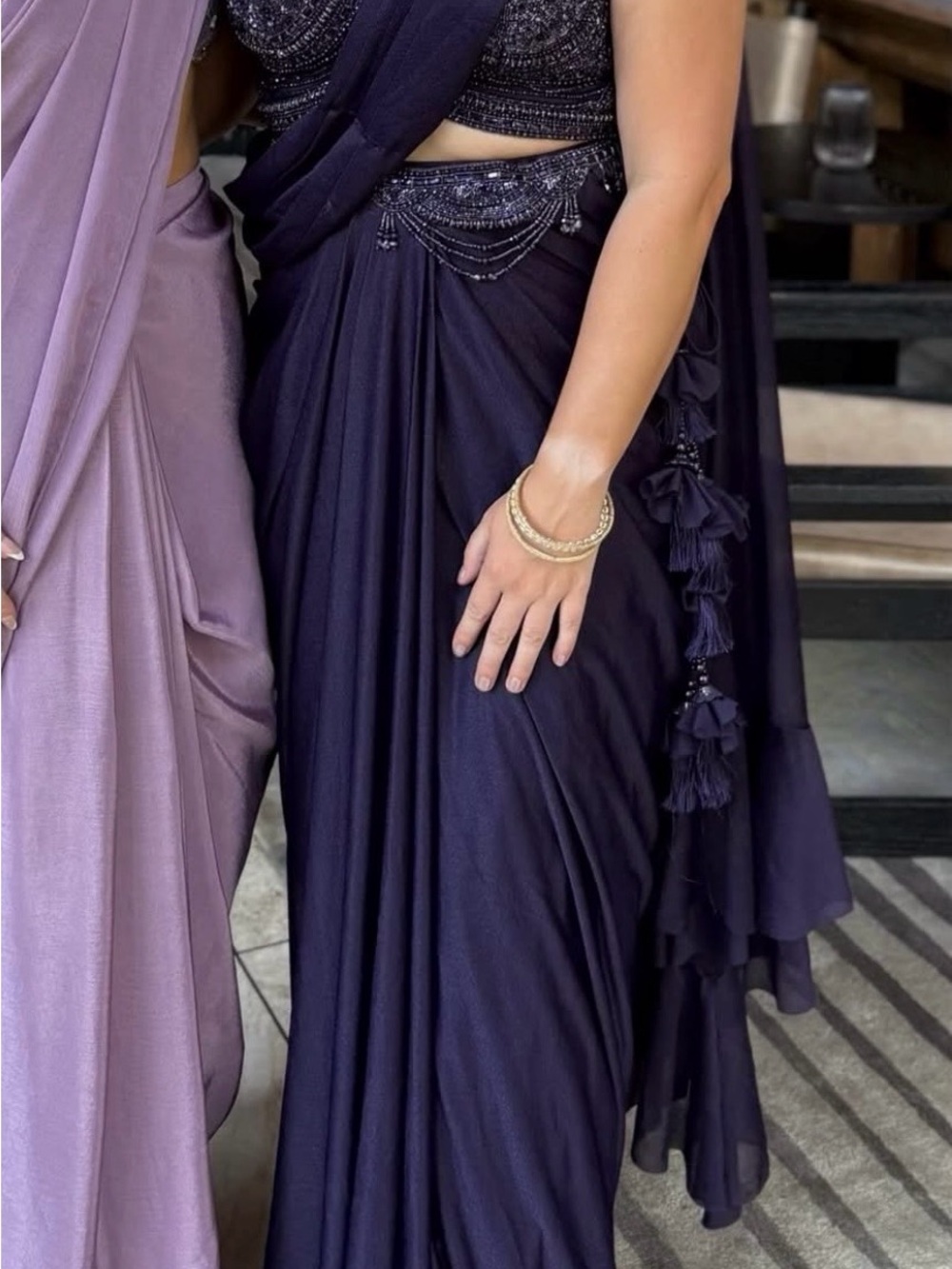 KALKI Embellished Dark Purple Pre-Draped Saree - Picture 2 of 3